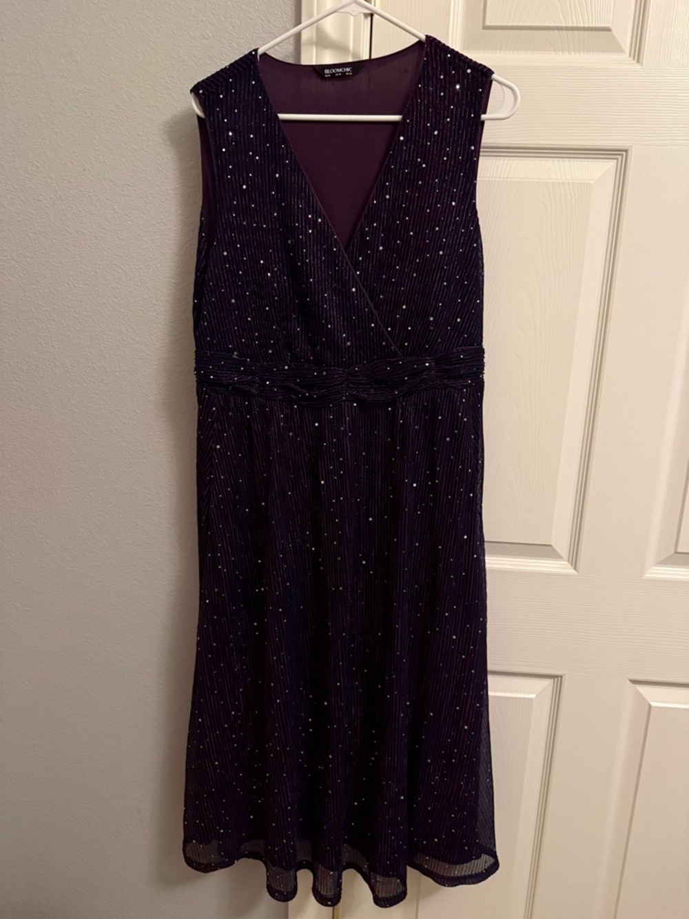 BloomChic Plum Sleeveless Beaded Midi Dress